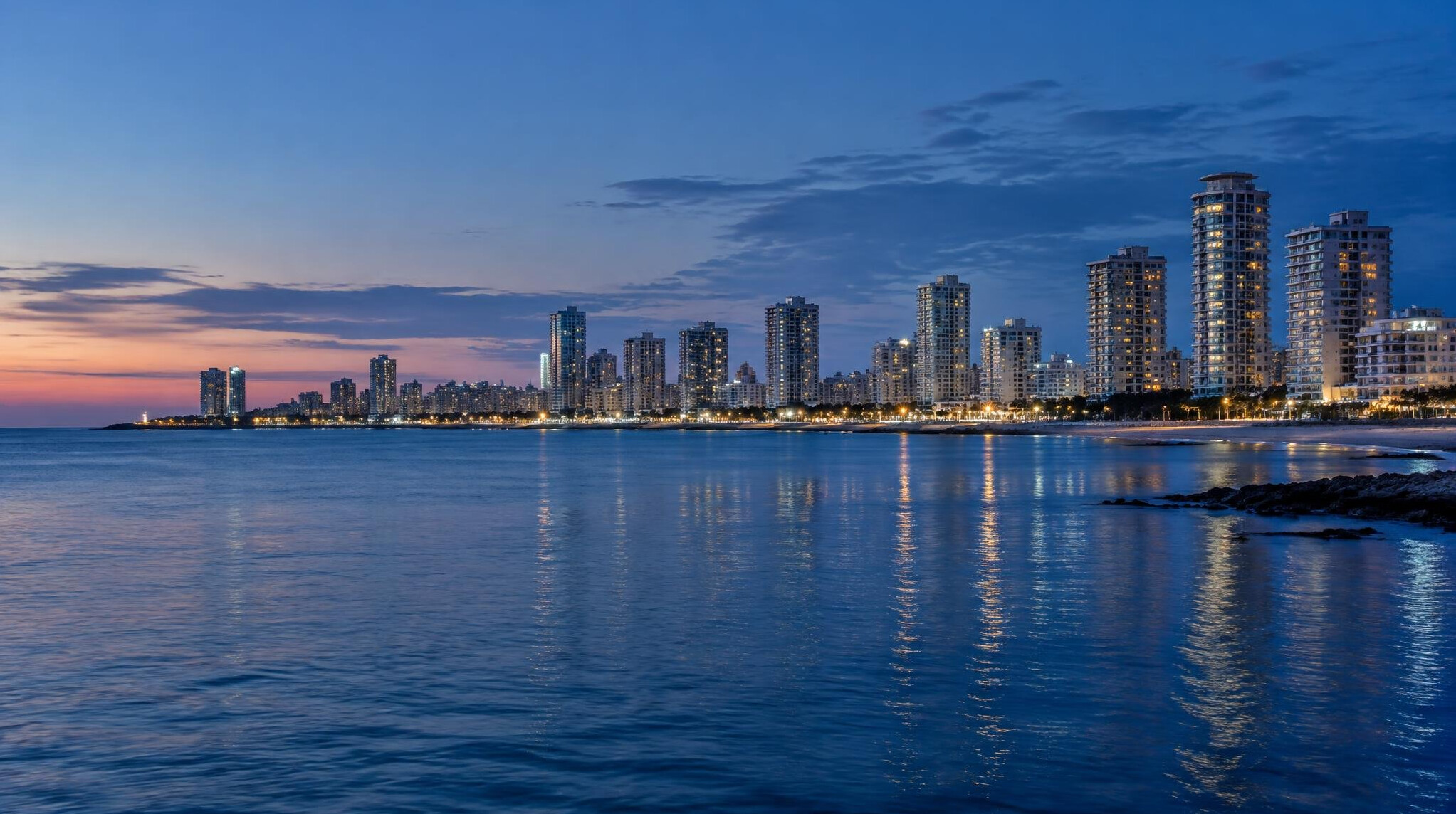 Punta del Este peninsula skyline at dusk