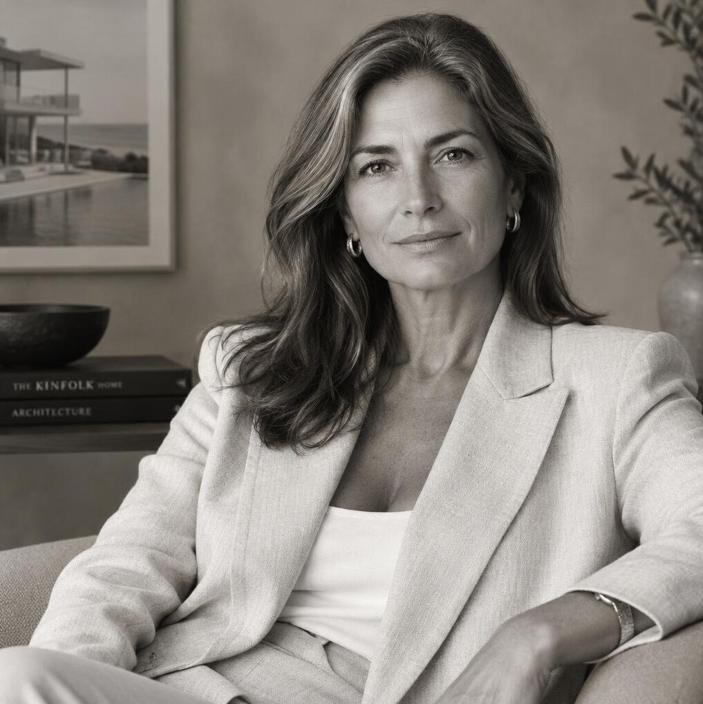 Studio portrait of a woman real estate founder in her fifties